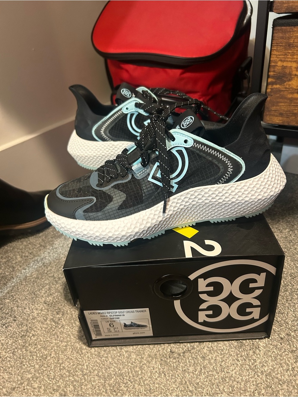 Kids Black & Light Blue Golf-Style Sneakers